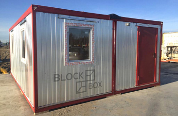 Модульное здание из двух блок-контейнеров с красным каркасом - фото превью