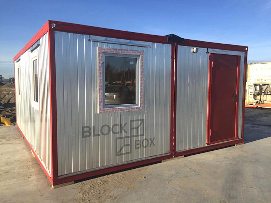 Модульное здание из двух блок-контейнеров с красным каркасом - фото проекта